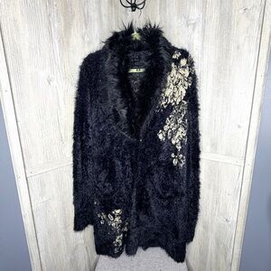 Black Rivet Cardigan Sweater Faux Fur Collar